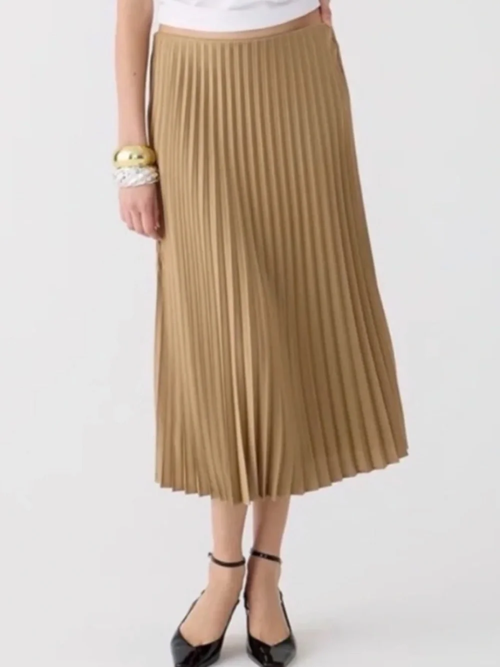 NWT JCrew silky gold pleated skirt, Size M